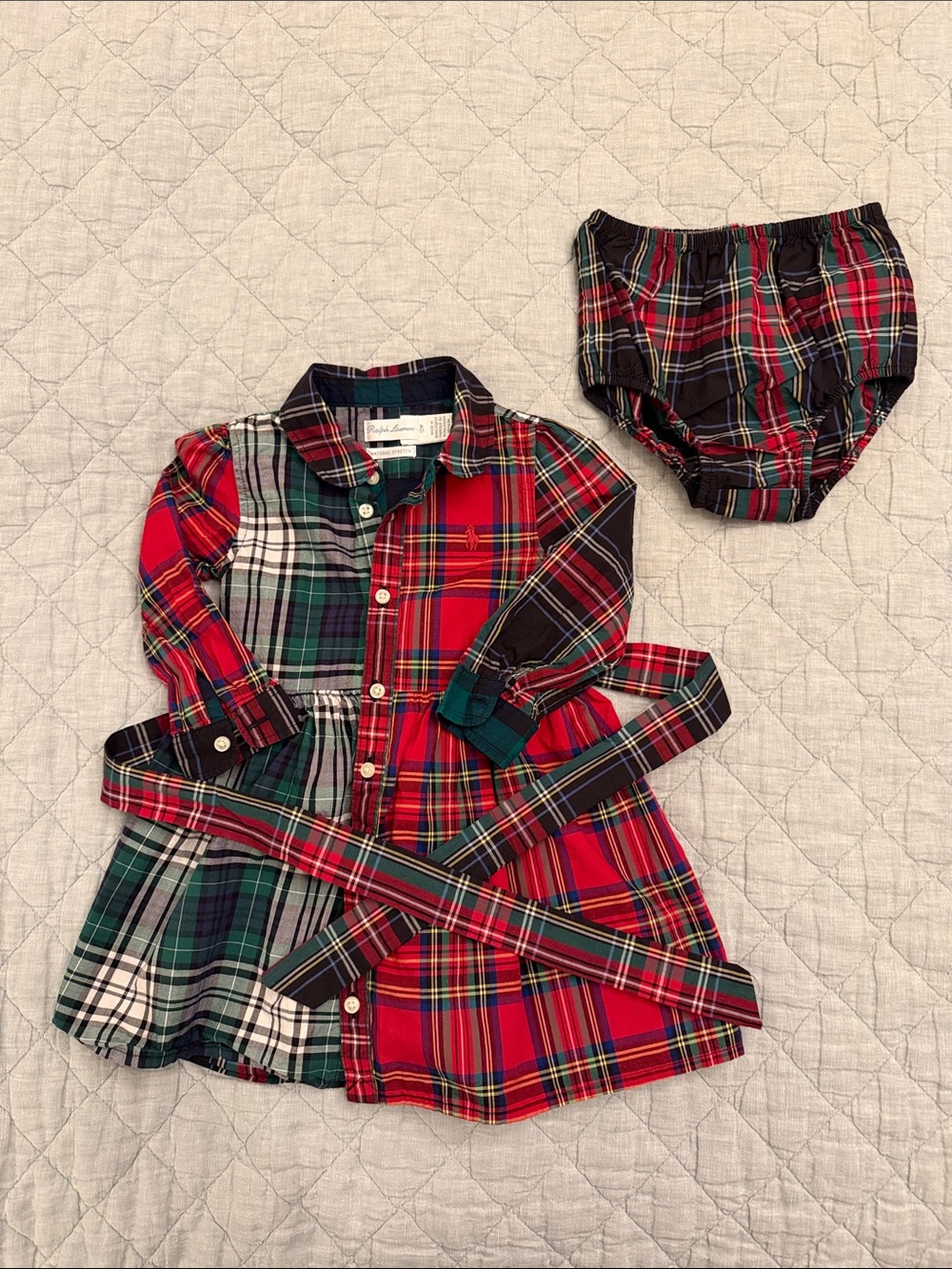 Ralph Lauren Red, Green & Black Plaid Shirt Dress with Matching Bloomer